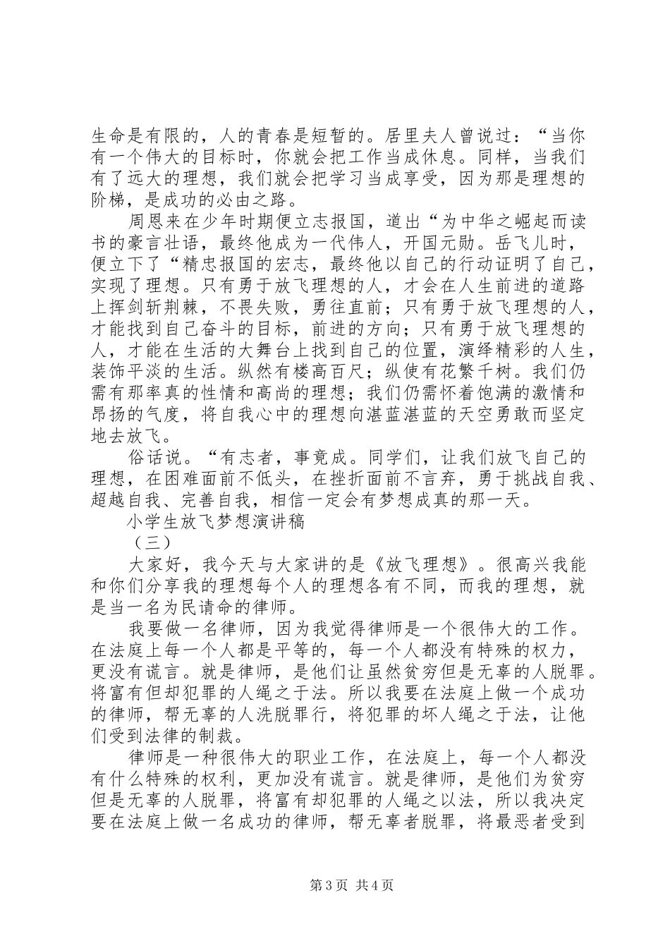 2024年小学生放飞梦想励志演讲稿范文_第3页