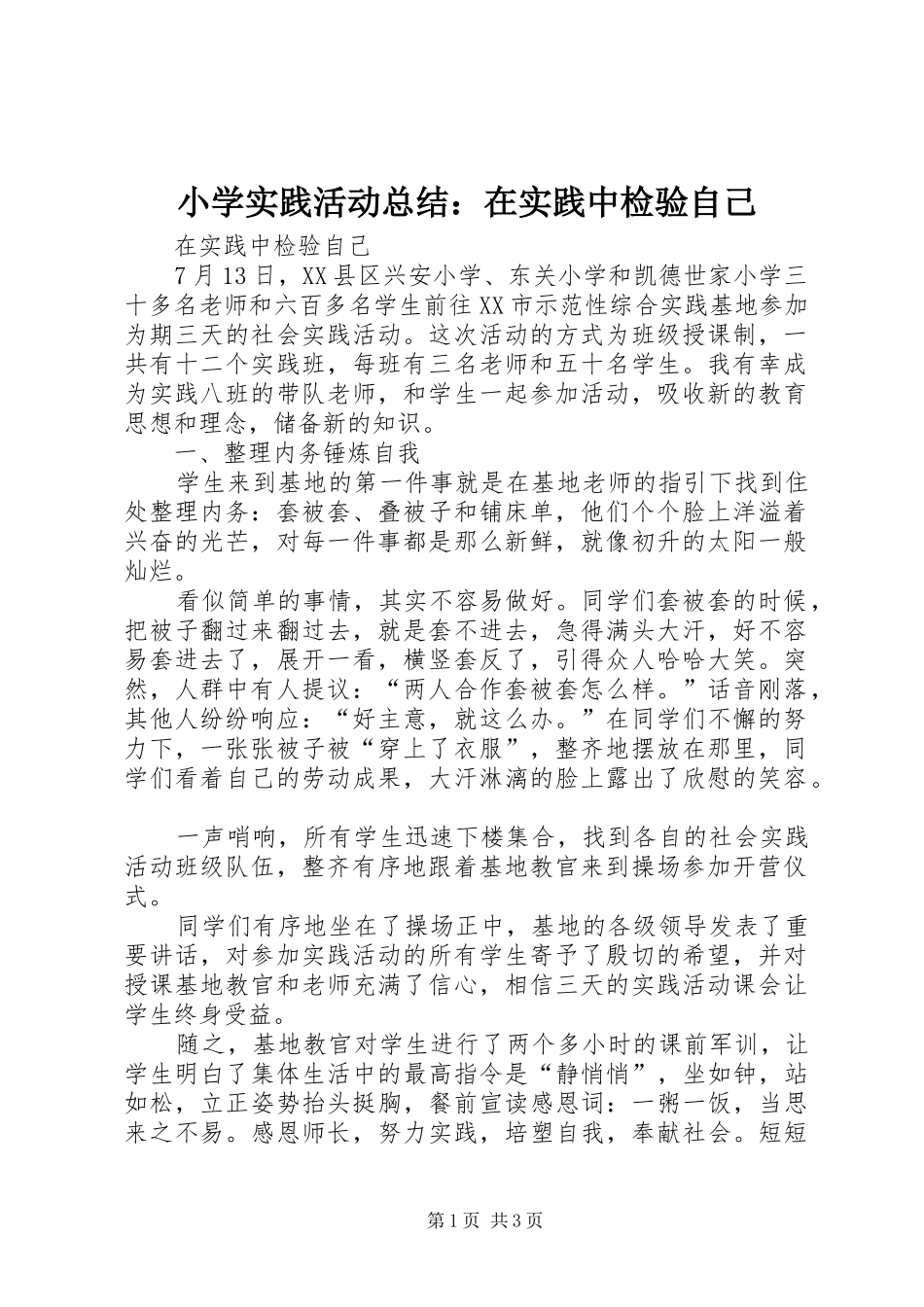 2024年小学实践活动总结在实践中检验自己_第1页