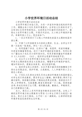 2024年小学世界环境日活动总结