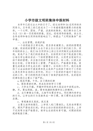 2024年小学市级文明班集体申报材料