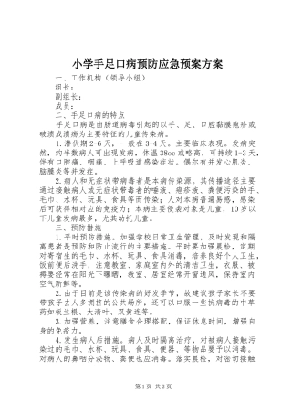 2024年小学手足口病预防应急预案方案
