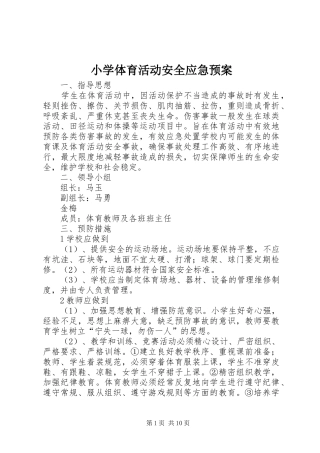 2024年小学体育活动安全应急预案