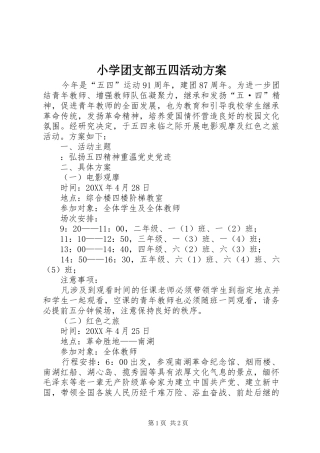 2024年小学团支部五四活动方案