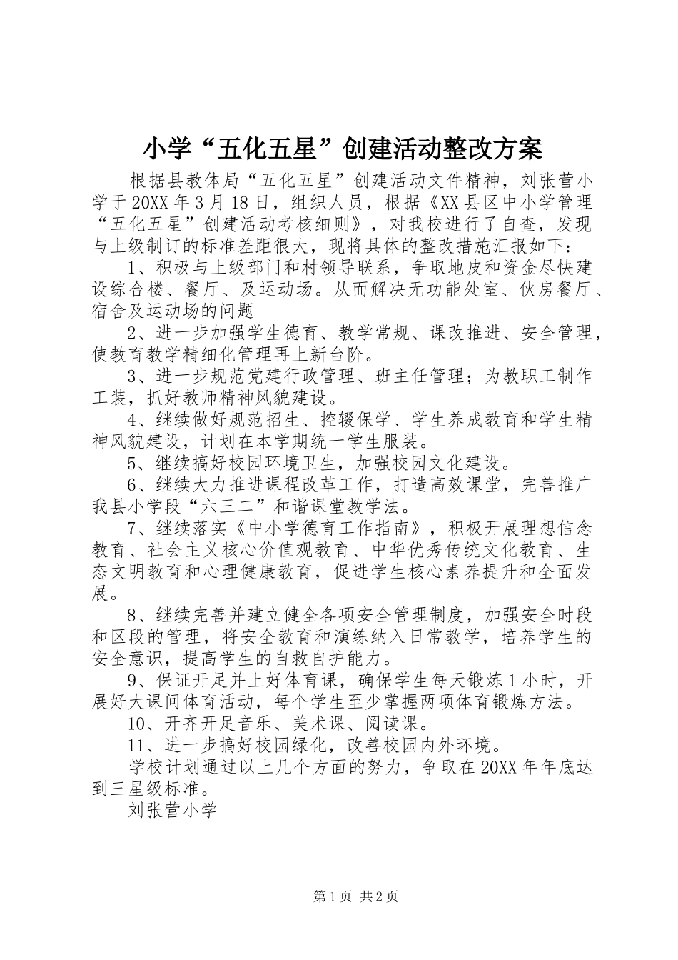 2024年小学五化五星创建活动整改方案_第1页