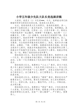 2024年小学五年级少先队大队长竞选演讲稿