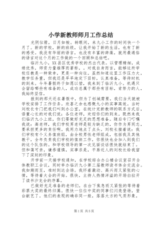 2024年小学新教师师月工作总结