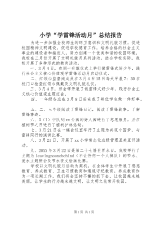 2024年小学学雷锋活动月总结报告