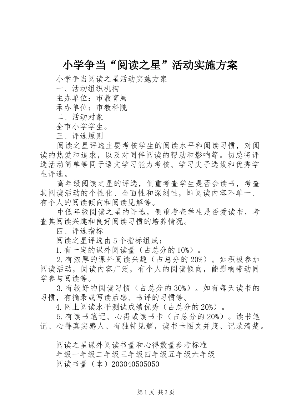 2024年小学争当阅读之星活动实施方案_第1页