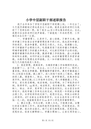 2024年小学中层副职干部述职报告