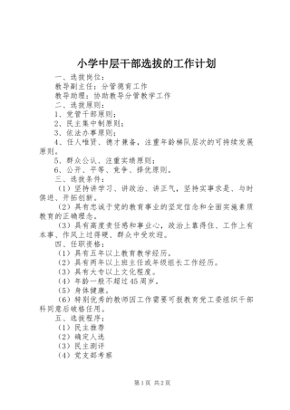 2024年小学中层干部选拔的工作计划