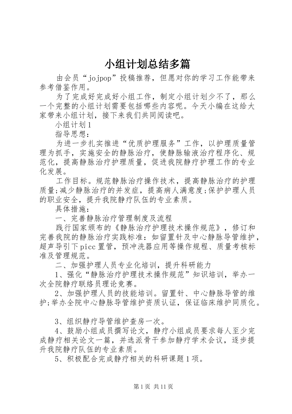 2024年小组计划总结多篇_第1页