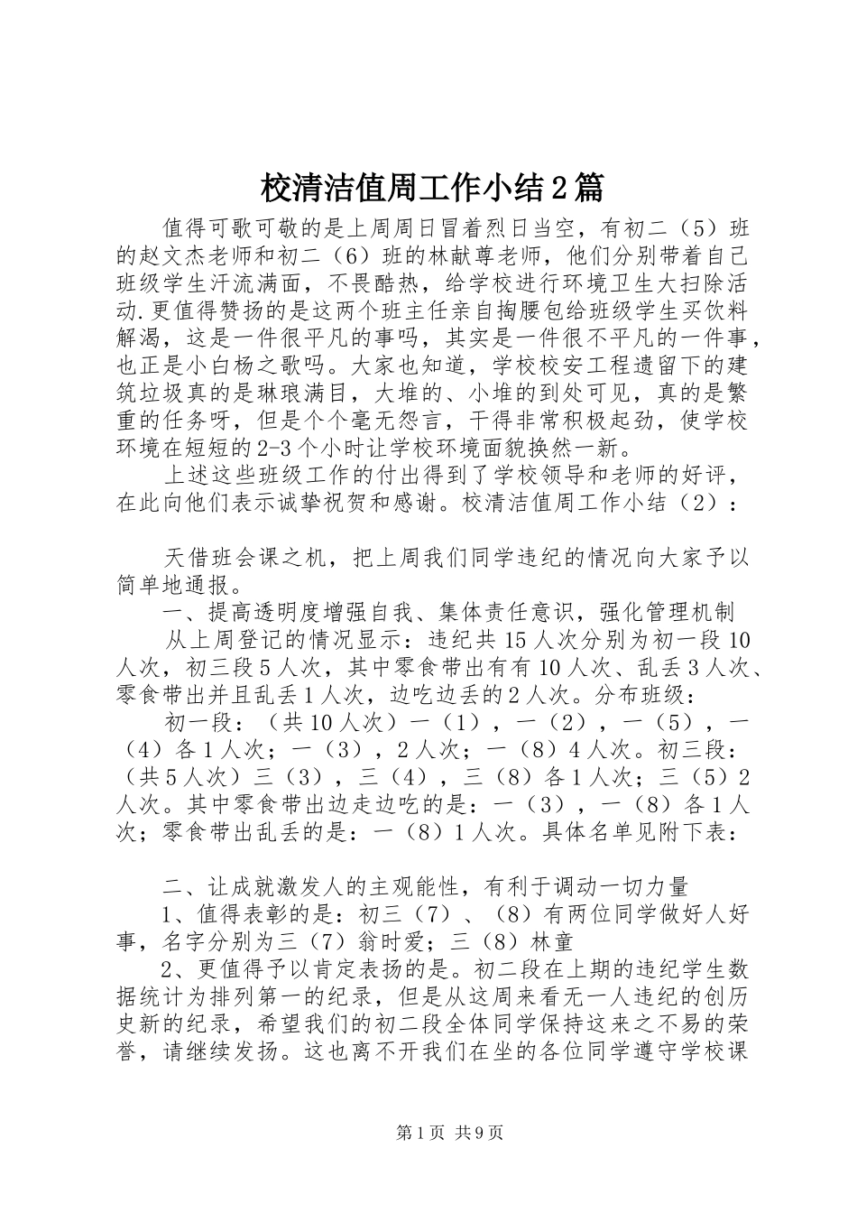 2024年校清洁值周工作小结篇_第1页