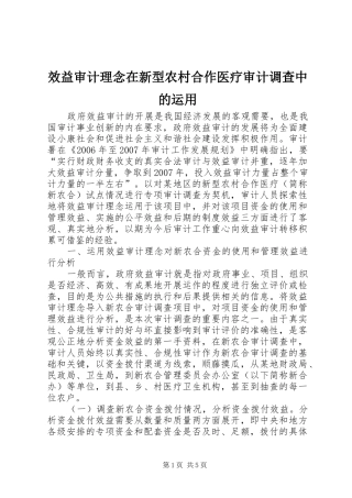 2024年效益审计理念在新型农村合作医疗审计调查中的运用