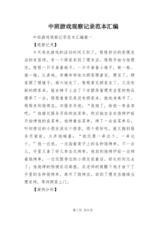 2024年中班游戏观察记录范本汇编