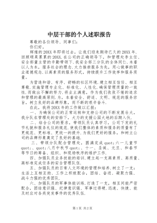 2024年中层干部的个人述职报告