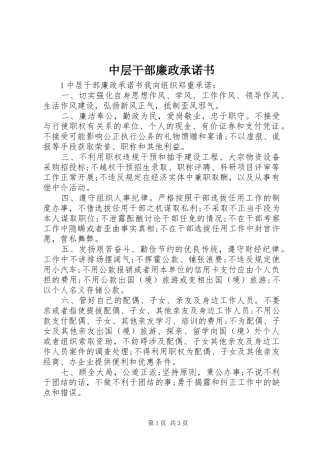 2024年中层干部廉政承诺书