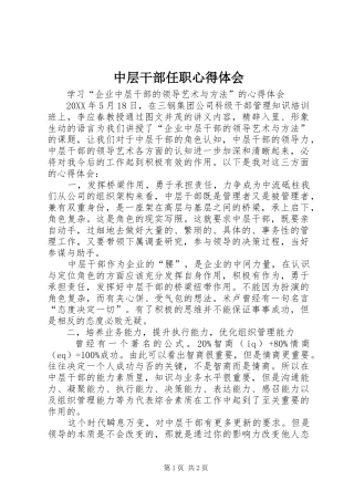 2024年中层干部任职心得体会