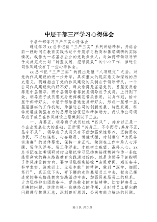 2024年中层干部三严学习心得体会