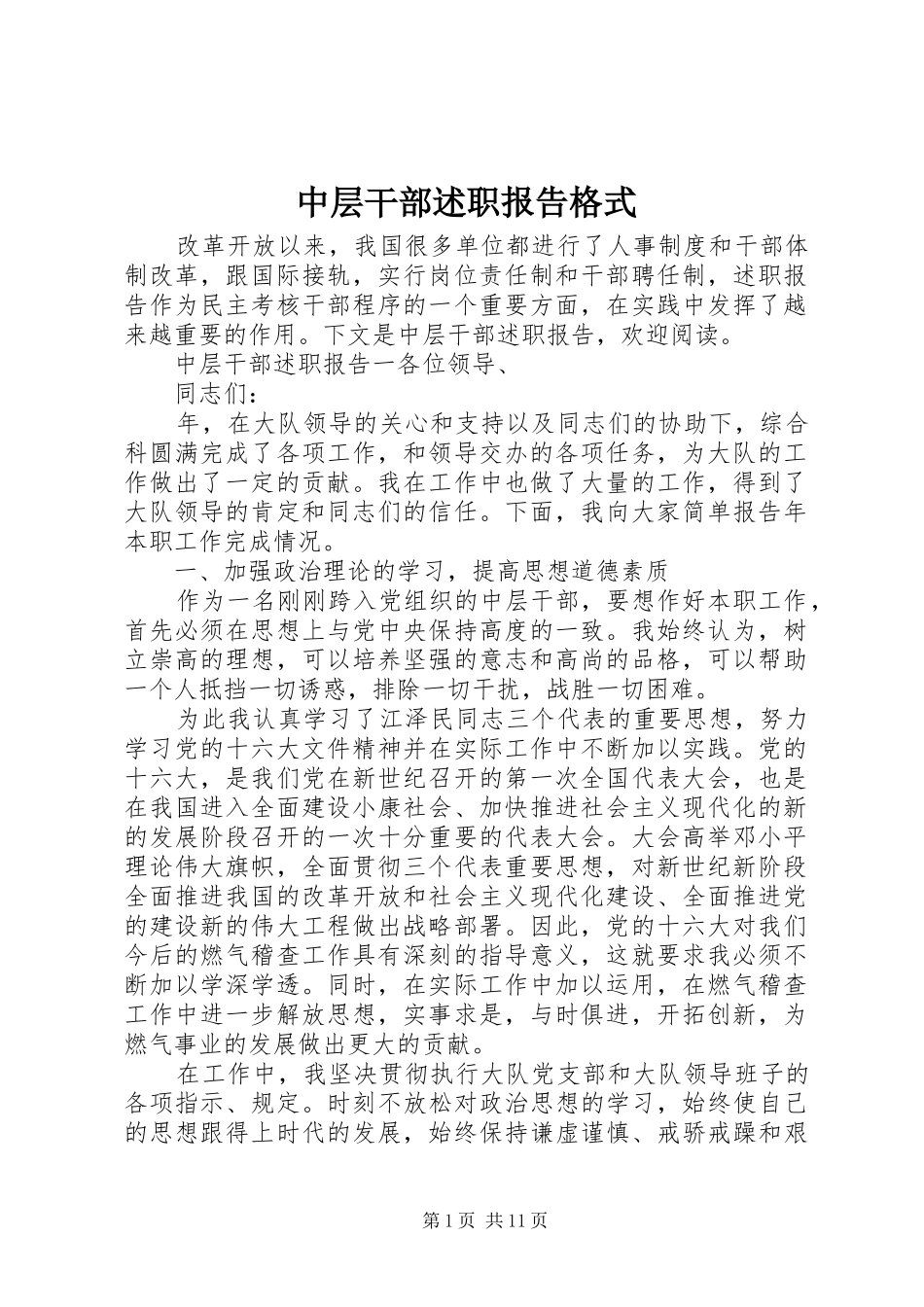 2024年中层干部述职报告格式_第1页