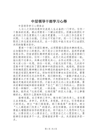 2024年中层领导干部学习心得