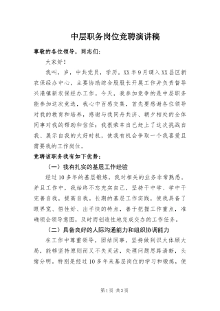 2024年中层职务岗位竞聘演讲稿