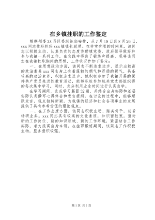 2024年在乡镇挂职的工作鉴定