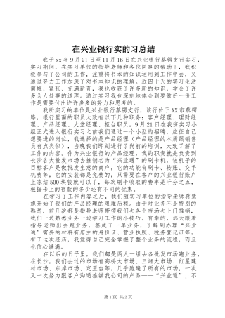 2024年在兴业银行实的习总结
