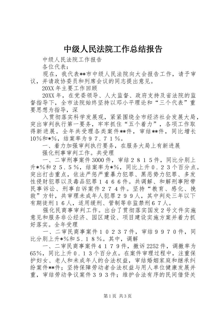 2024年中级人民法院工作总结报告_第1页