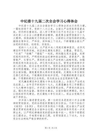 2024年中纪委十九届二次全会学习心得体会