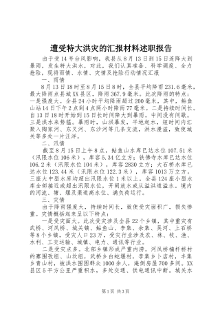 2024年遭受特大洪灾的汇报材料述职报告