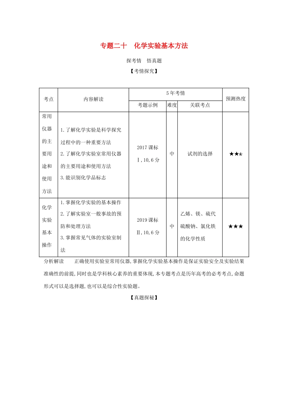 （课标专用 5年高考3年模拟A版）高考化学 专题二十 化学实验基本方法试题-人教版高三化学试题_第1页