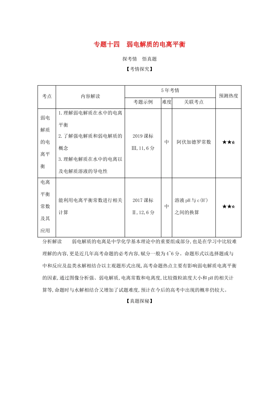（课标专用 5年高考3年模拟A版）高考化学 专题十四 弱电解质的电离平衡试题-人教版高三化学试题_第1页