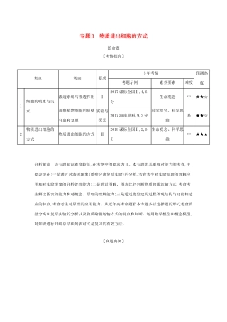 （课标专用 5年高考3年模拟A版）高考生物 专题3 物质进出细胞的方式试题-人教版高三生物试题