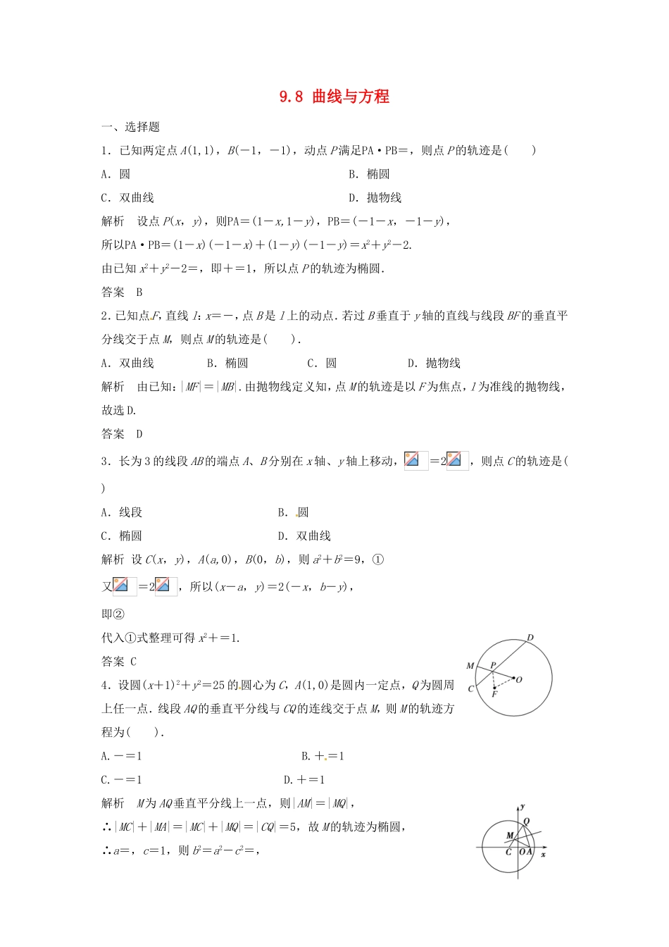 （特效提高）高考数学一轮精品复习 9.8 曲线与方程题库 理_第1页