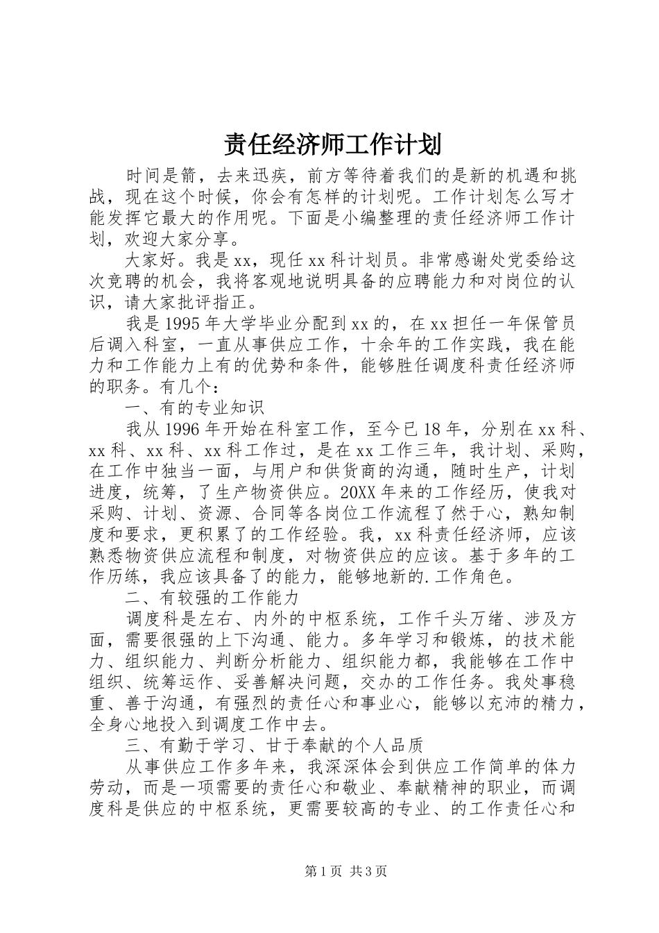 2024年责任经济师工作计划_第1页