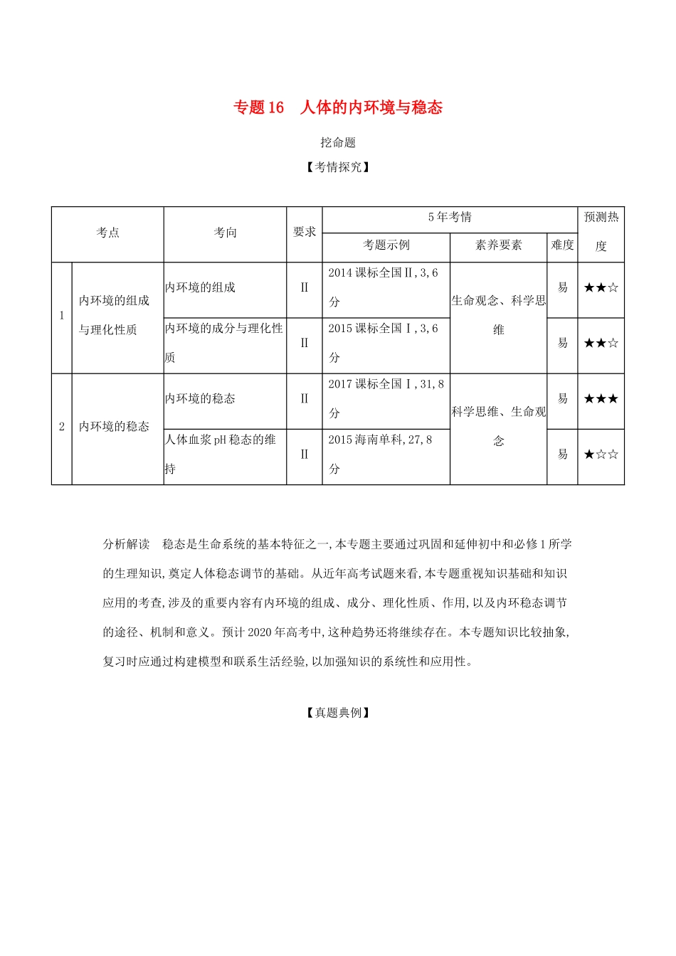 （课标专用 5年高考3年模拟A版）高考生物 专题16 人体的内环境与稳态试题-人教版高三生物试题_第1页