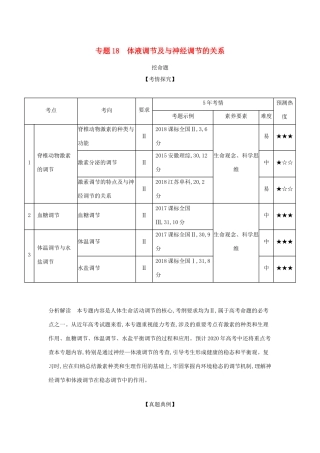 （课标专用 5年高考3年模拟A版）高考生物 专题18 体液调节及与神经调节的关系试题-人教版高三生物试题