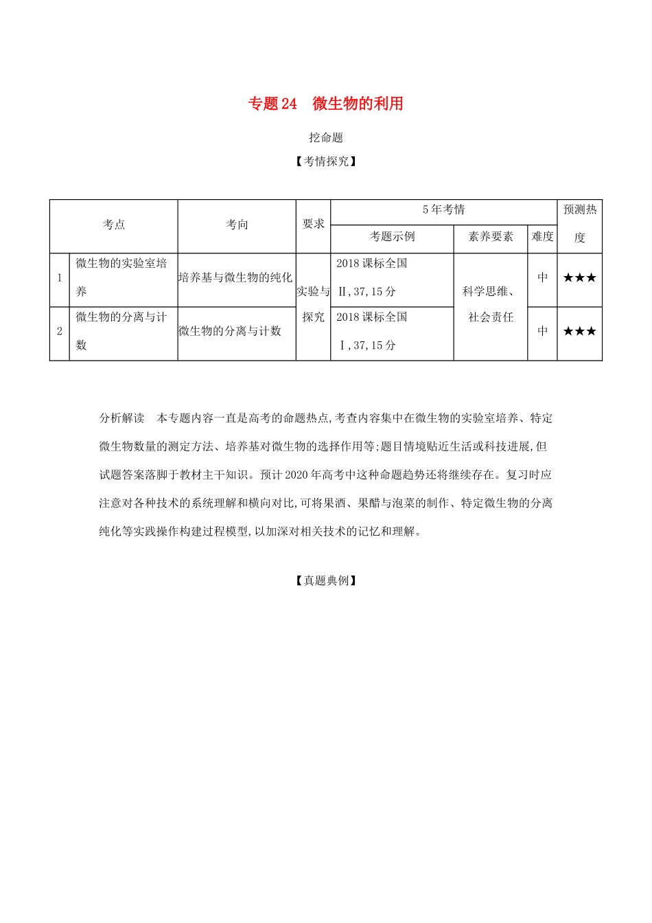 （课标专用 5年高考3年模拟A版）高考生物 专题24 微生物的利用试题-人教版高三生物试题_第1页