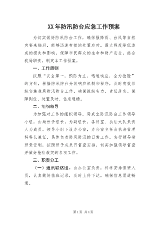 2024年防汛防台应急工作预案