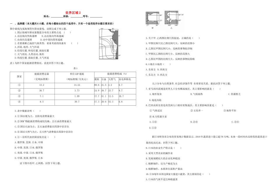 （衡水万卷）高三地理二轮复习 作业卷三十三 世界区域2（含解析）-人教版高三地理试题_第1页