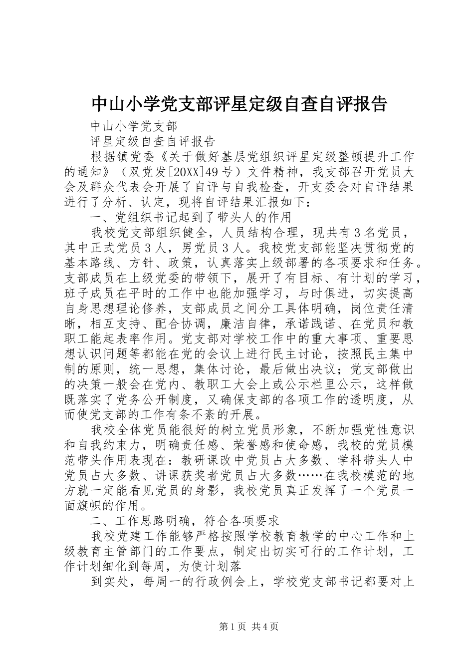 2024年中山小学党支部评星定级自查自评报告_第1页