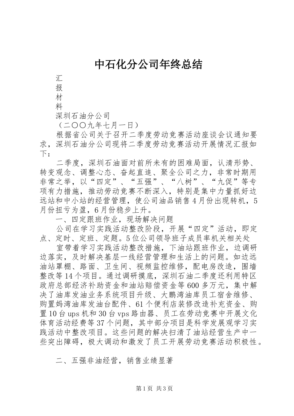 2024年中石化分公司年终总结_第1页