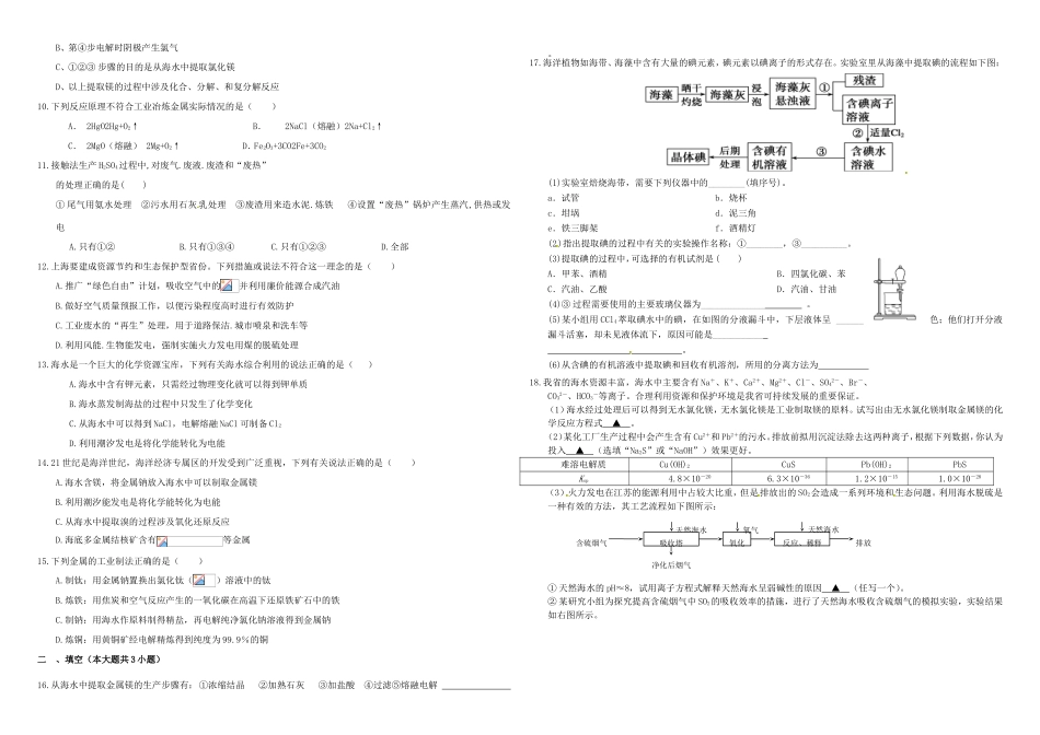 （衡水万卷）高三化学二轮复习 作业卷 化学与自然资源的开发利用（含解析）-人教版高三化学试题_第2页