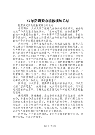 2024年防震紧急疏散演练总结