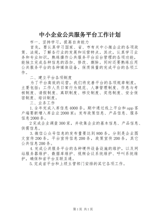 2024年中小企业公共服务平台工作计划