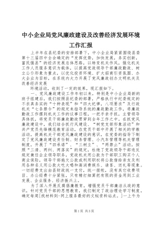 2024年中小企业局党风廉政建设及改善经济发展环境工作汇报
