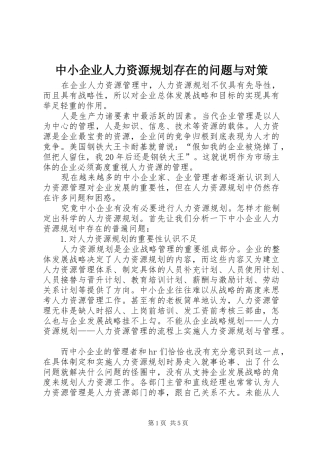 2024年中小企业人力资源规划存在的问题与对策