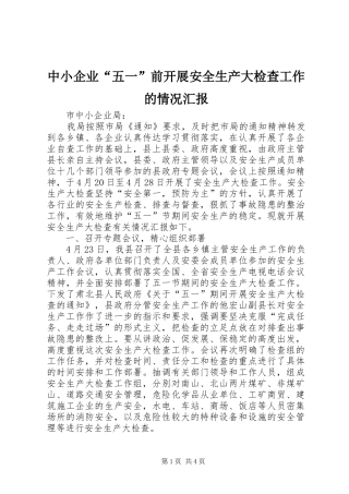 2024年中小企业五一前开展安全生产大检查工作的情况汇报