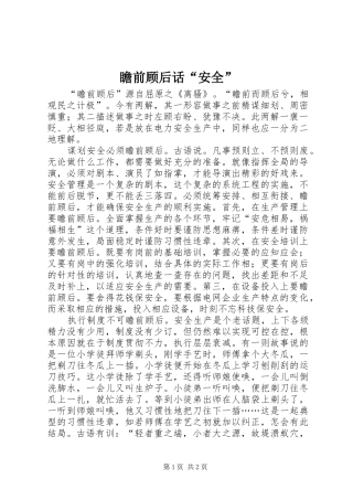 2024年瞻前顾后话安全