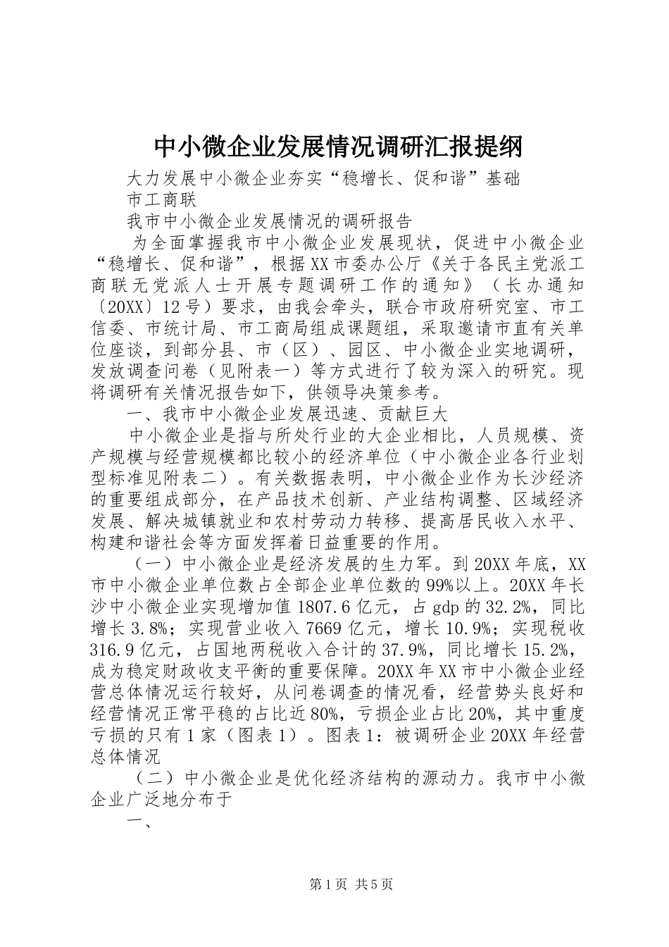 2024年中小微企业发展情况调研汇报提纲_第1页